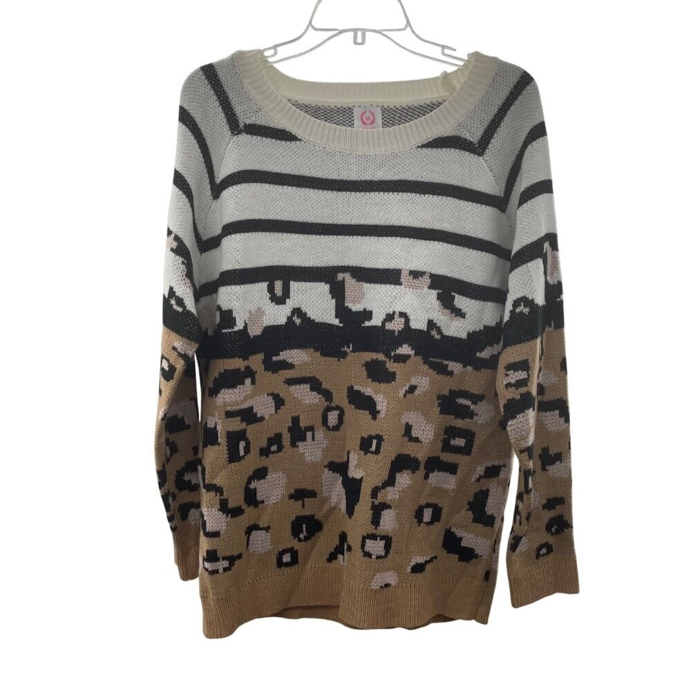Wanna B Women's Cheetah Print Pullover Sweater Long Sleeve Size Large